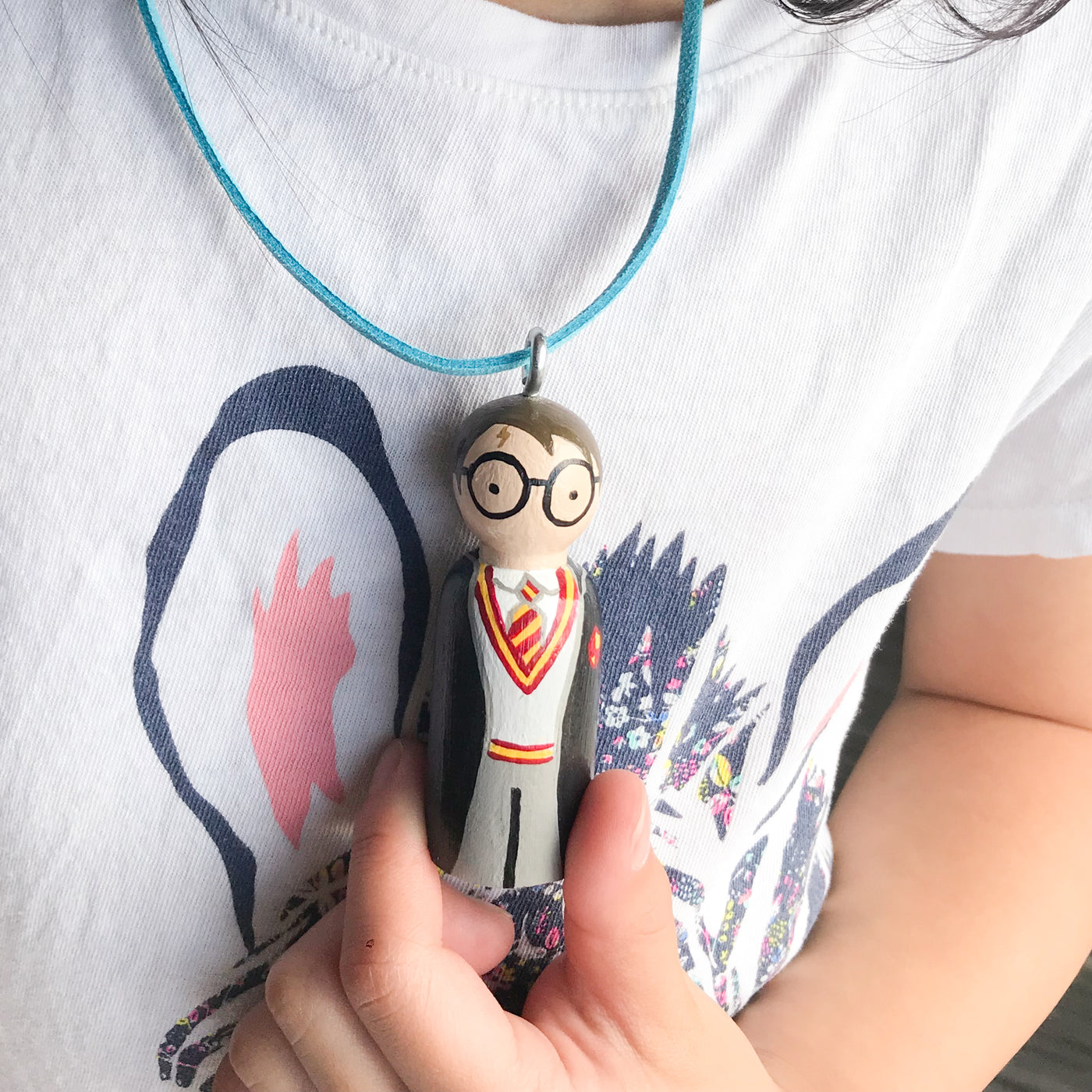 Personalized Necklace for kids. Hand-painted Portrait and Favourite Character.