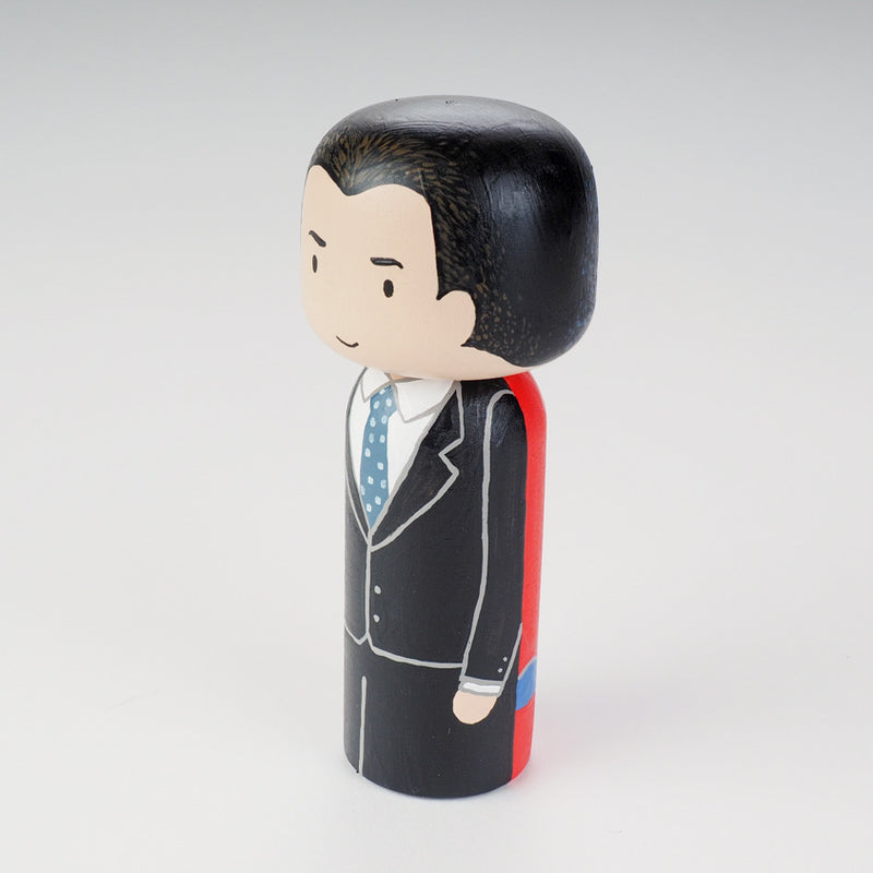 Custom Super Dad Kokeshi doll.   2 designs-in-1 doll.