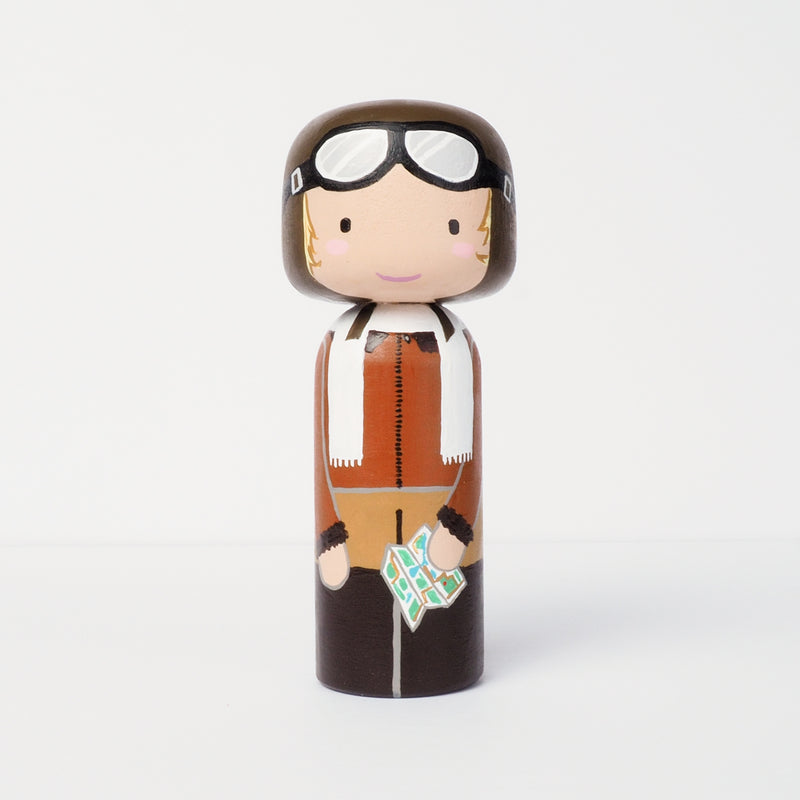 Custom Amelia Earhart American Aviation Pioneer Kokeshi Dolls