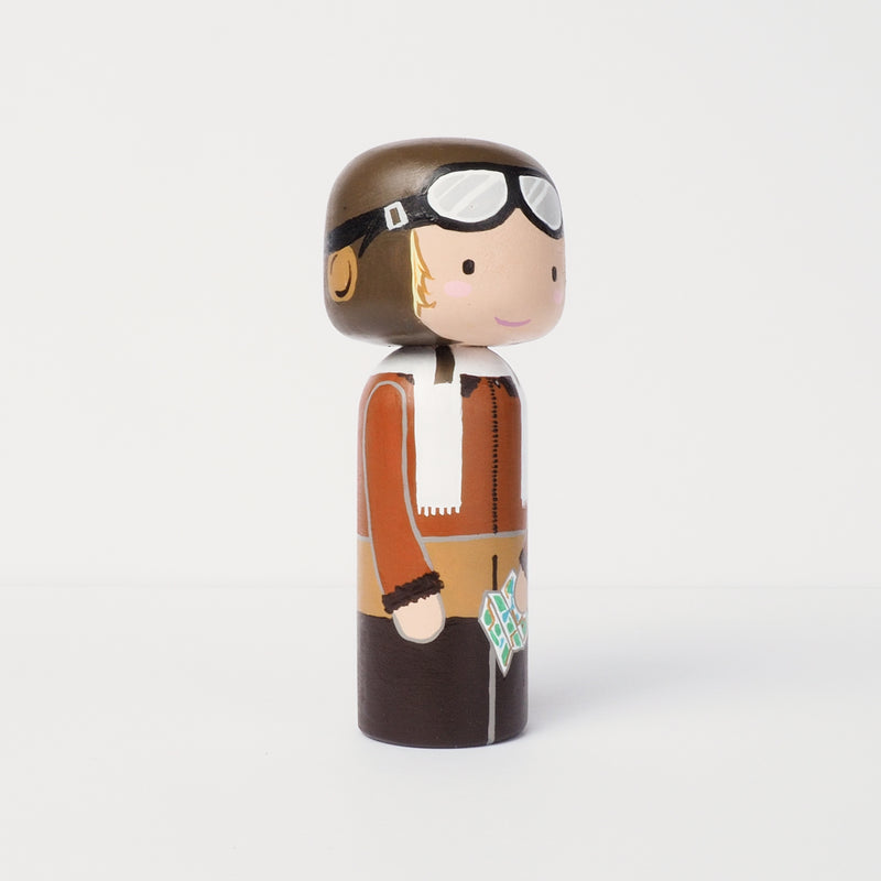 Custom Amelia Earhart American Aviation Pioneer Kokeshi Dolls