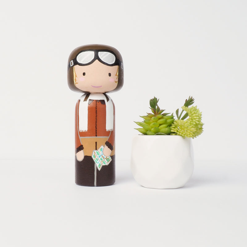 Custom American Aviation Pioneer Kokeshi Dolls