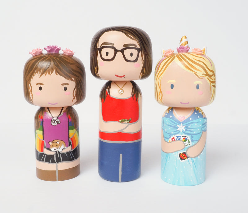 Introducing our new family portrait Kokeshi dolls!  Give something unique and personalized.  Customize your family, friends, or colleagues on Kokeshi dolls!  They are hand-painted with love that show the uniqueness of each individual.   This will definitely touch the heart and bring smiles of your special someone.  These are great for birthdays, Christmas, anniversary, parent's gifts, grandparent’s gifts, retirement, graduations, colleague’s going away gift, or any other occasions.
