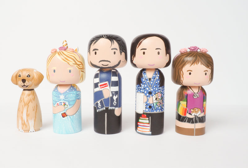 Introducing our new family portrait Kokeshi dolls!  Give something unique and personalized.  Customize your family, friends, or colleagues on Kokeshi dolls!  They are hand-painted with love that show the uniqueness of each individual.   This will definitely touch the heart and bring smiles of your special someone.  These are great for birthdays, Christmas, anniversary, parent's gifts, grandparent’s gifts, retirement, graduations, colleague’s going away gift, or any other occasions.