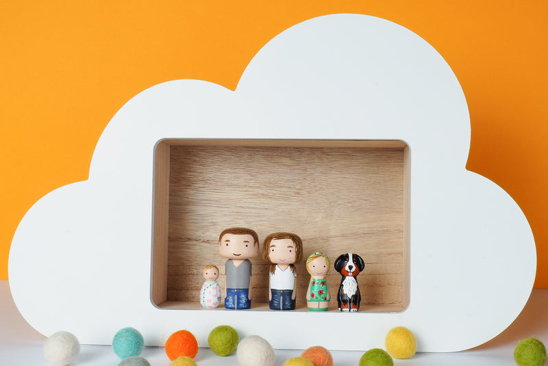 Family portrait mini Kokeshi with pets