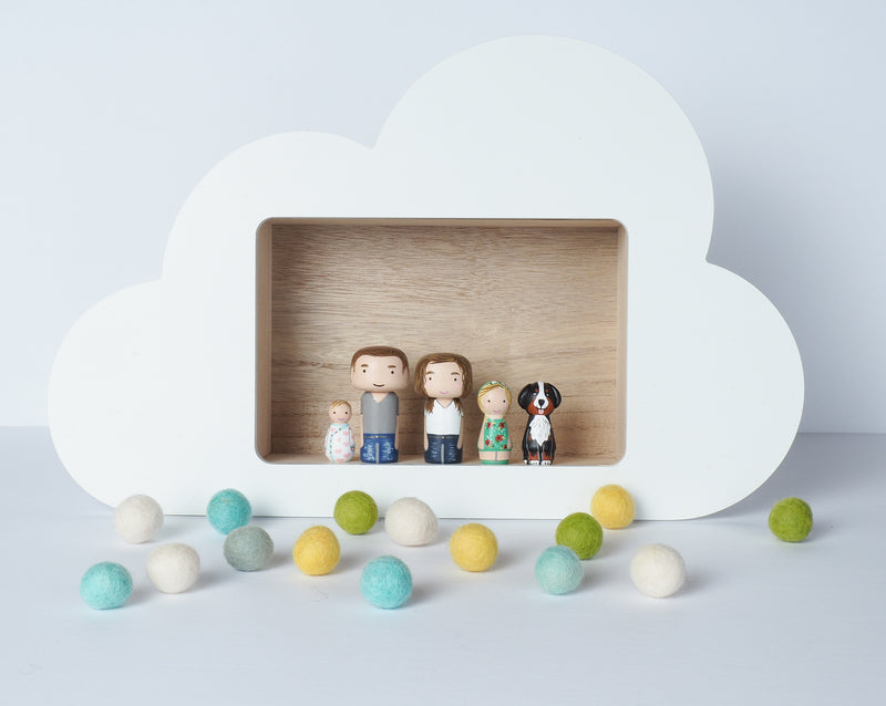 Family portrait mini Kokeshi with pets