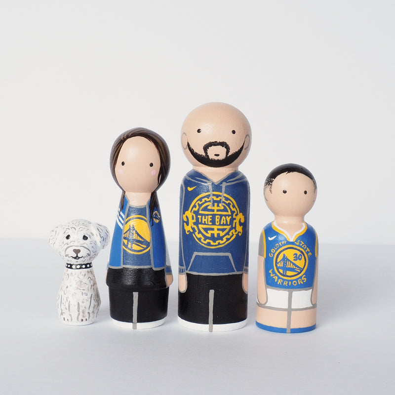 Golden State Warrior Family portrait peg dolls Father's Day gift