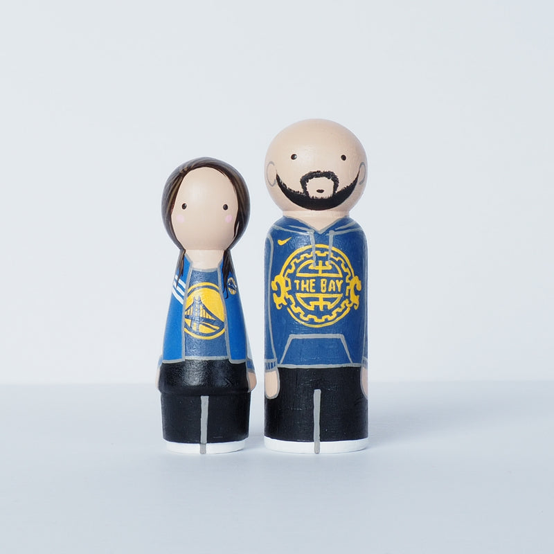 Golden State Warrior Family portrait peg dolls Father's Day gift