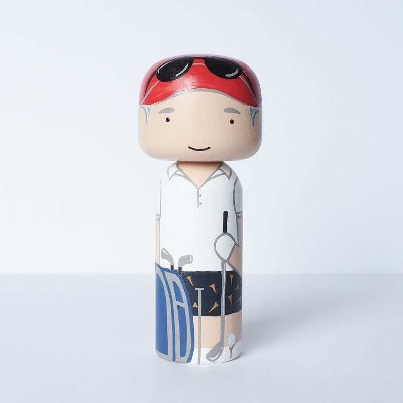 Golfer custom Kokeshi and peg doll