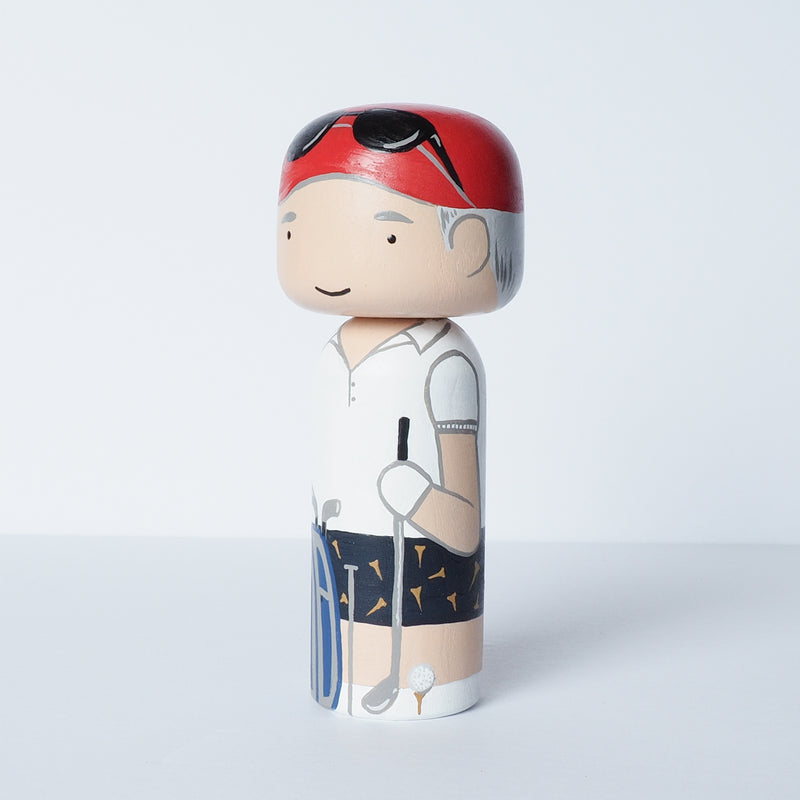 Golfer custom Kokeshi and peg doll