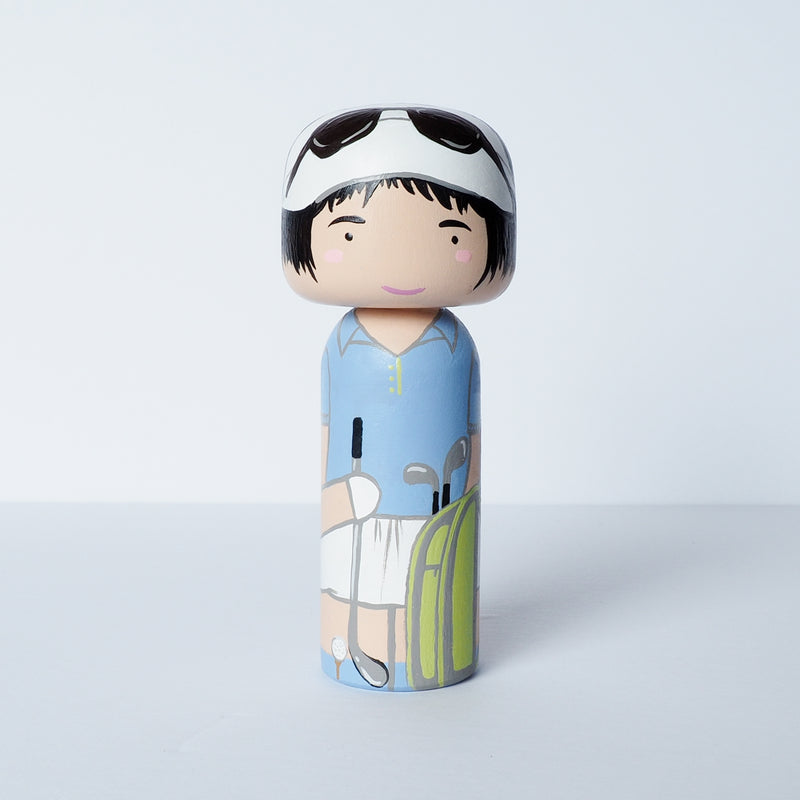 Golfer custom Kokeshi and peg doll