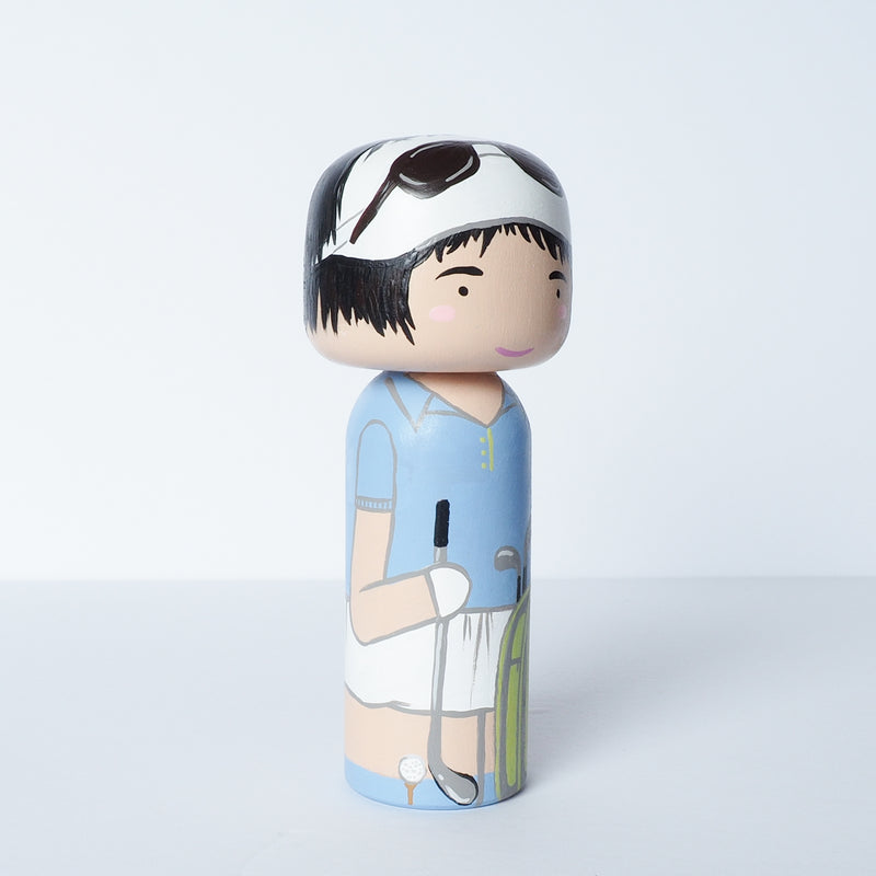 Golfer custom Kokeshi and peg doll