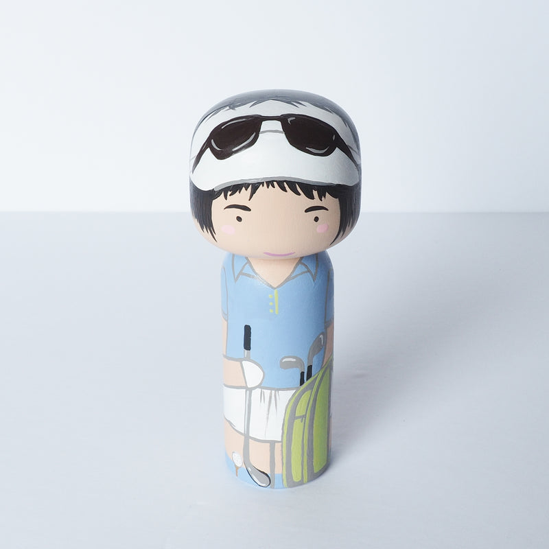 Golfer custom Kokeshi and peg doll