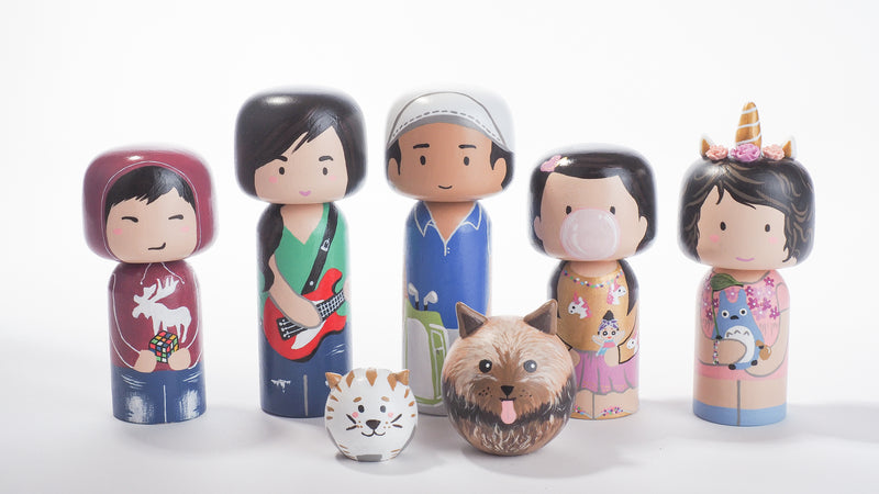 Introducing our new family portrait Unicorn Kokeshi dolls!  Give something unique and personalized.  Customize your family, friends, or colleagues on Kokeshi dolls!  They are hand-painted with love that show the uniqueness of each individual.