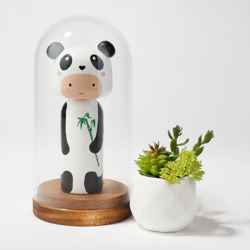 Kokeshi doll in Panda costume!  This cute panda doll will warm your heart or your special someone.  Perfect gift for anyone who are in love with panda!   All dolls are hand-painted with love.  Collect them all, other animals are also available.