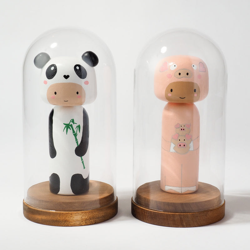 Kokeshi doll in Panda costume!  This cute panda doll will warm your heart or your special someone.  Perfect gift for anyone who are in love with panda!   All dolls are hand-painted with love.  Collect them all, other animals are also available.