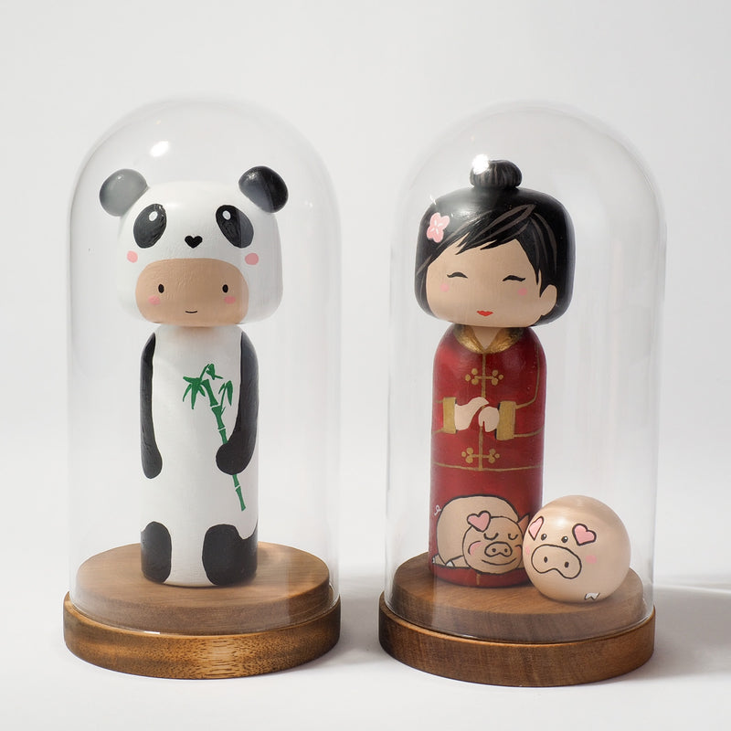 Kokeshi doll in Panda costume!  This cute panda doll will warm your heart or your special someone.  Perfect gift for anyone who are in love with panda!   All dolls are hand-painted with love.  Collect them all, other animals are also available.