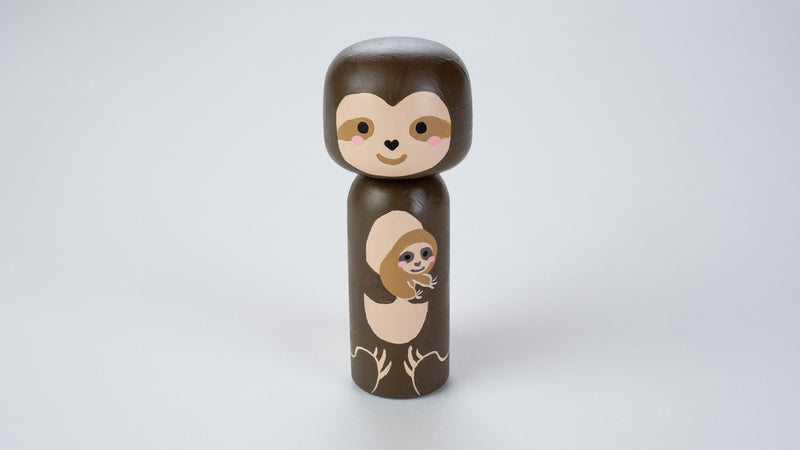 Sloth and baby sloth wooden Kokeshi doll