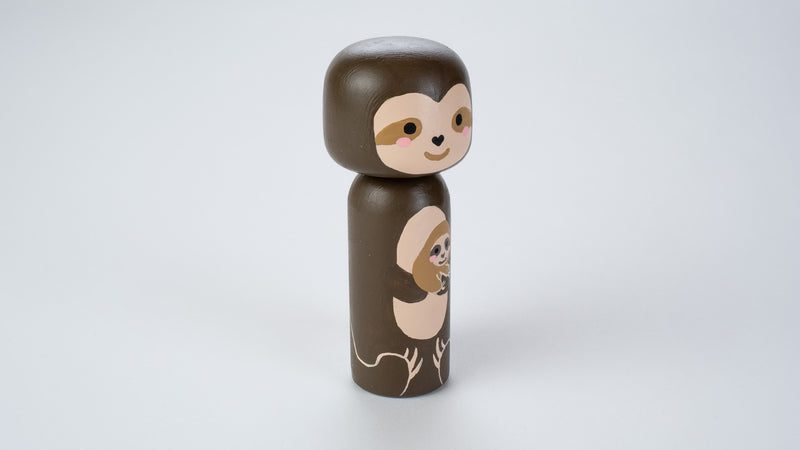 Sloth and baby sloth wooden Kokeshi doll
