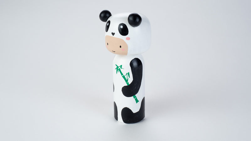 Kokeshi doll in Panda costume!  This cute panda doll will warm your heart or your special someone.  Perfect gift for anyone who are in love with panda!   All dolls are hand-painted with love.  Collect them all, other animals are also available.
