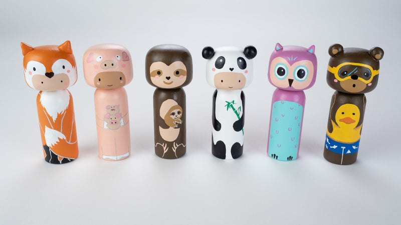 Teddy Bear in rubber ducky - wooden Kokeshi Doll