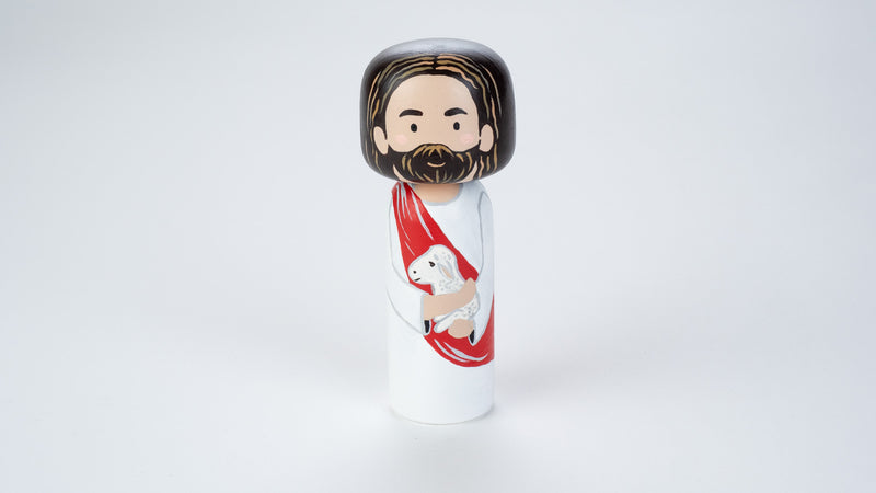 Jesus and the lost sheep wooden Kokeshi Doll