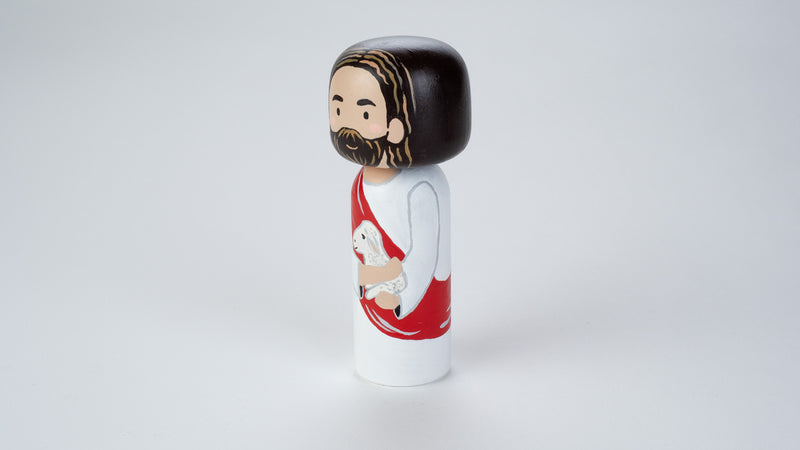 Jesus and the lost sheep wooden Kokeshi Doll