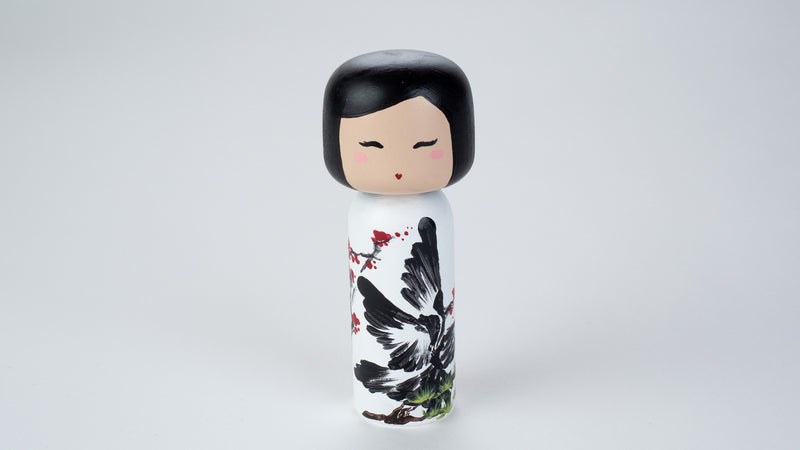 Chinese Painting - Birds on a Wooden Kokeshi Doll