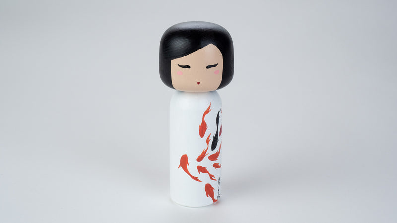 Chinese Painting - Fish on a Wooden Kokeshi Doll