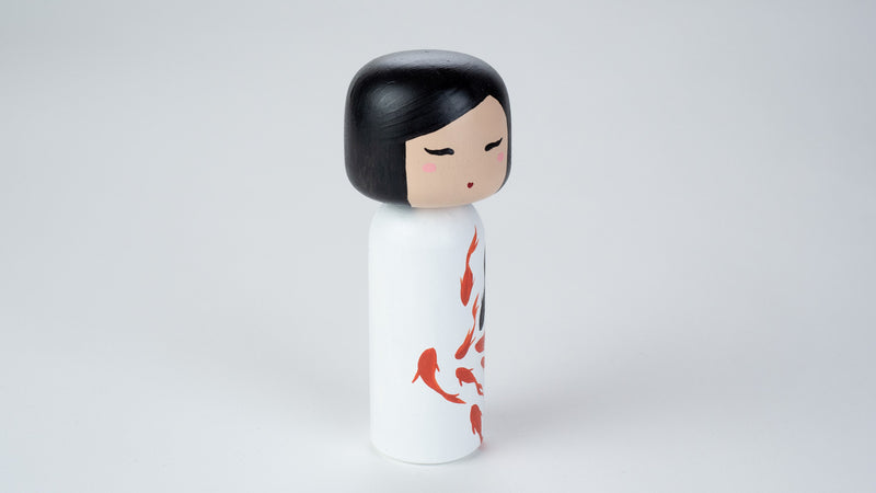 Chinese Painting - Fish on a Wooden Kokeshi Doll