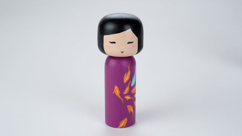 Chinese Painting - Fish on a Wooden Kokeshi Doll