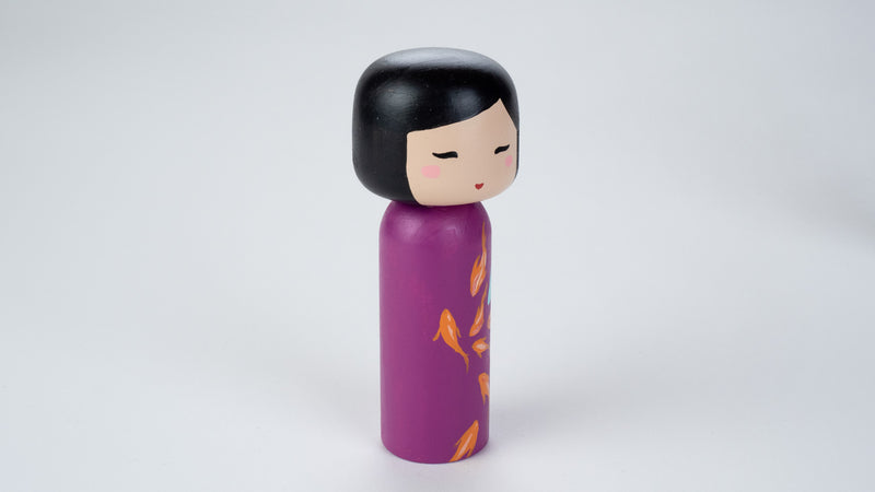 Chinese Painting - Fish on a Wooden Kokeshi Doll