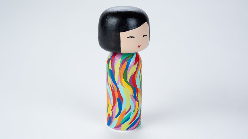 Hand-painted Japanese wooden Kokeshi doll! This cute Japanese vibrant-coloured doll will warm your heart or your someone special.  All dolls are hand-painted with love.