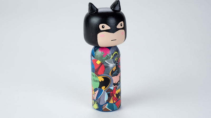 Introducing our new upcycled superhero Kokeshi dolls!  These Kokeshi are made using used comics or books and are carefully hand-painted to match the character and theme of the books.  We spark the joy back of used books and upcycle it to something that is unique and personalized.  They are all truly one of a kind.