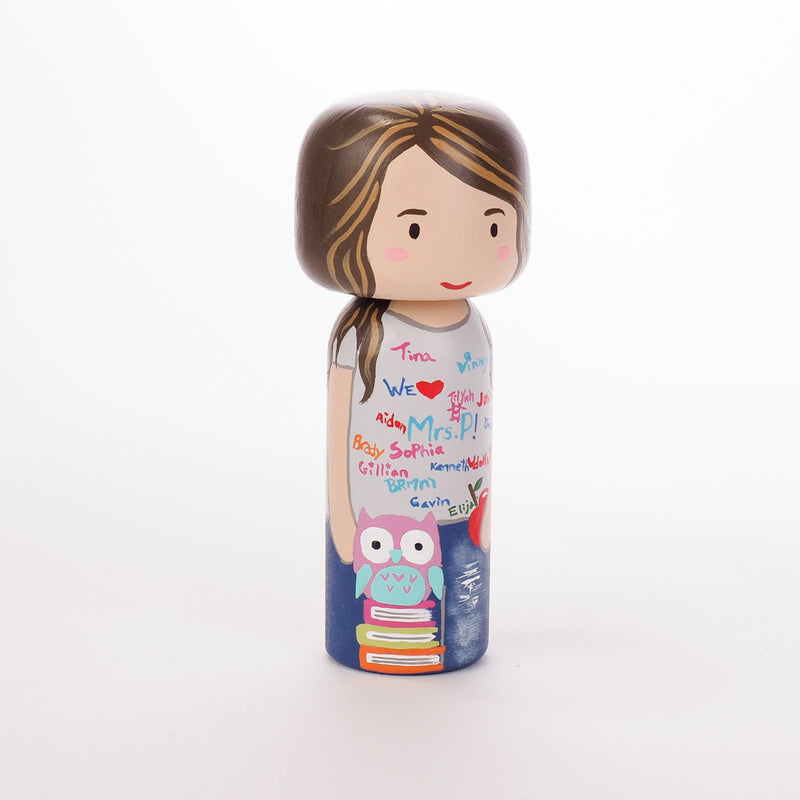 Teacher - Occupational and family portrait Kokeshi dolls!  Give something unique and personalized.  Customize an occupation of your family, friends, or colleagues on Kokeshi dolls!  They are hand-painted with love that show the uniqueness of each individual.