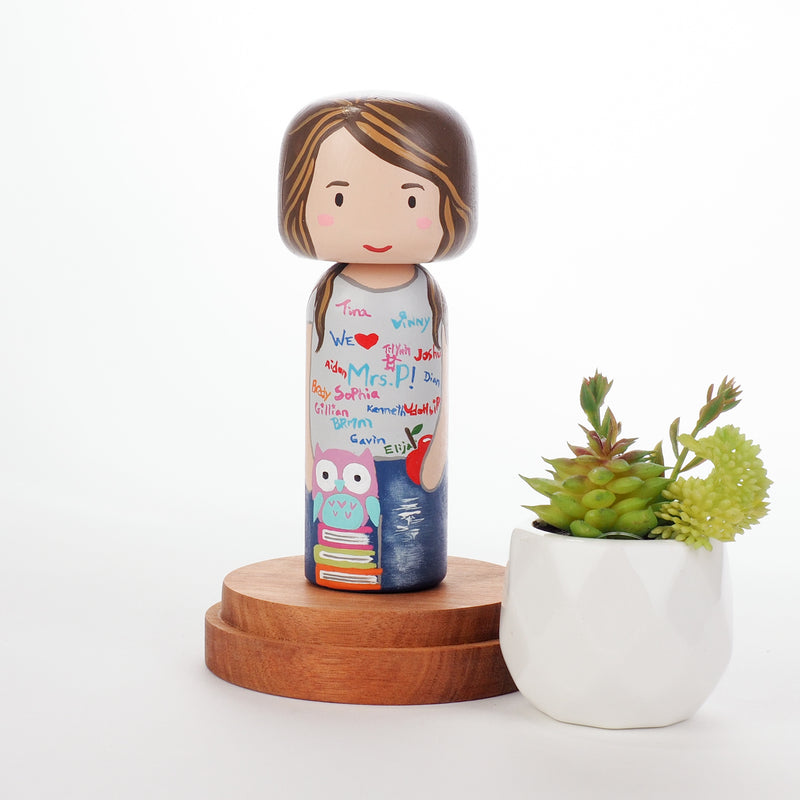 Teacher - Occupational and family portrait Kokeshi dolls!  Give something unique and personalized.  Customize an occupation of your family, friends, or colleagues on Kokeshi dolls!  They are hand-painted with love that show the uniqueness of each individual.