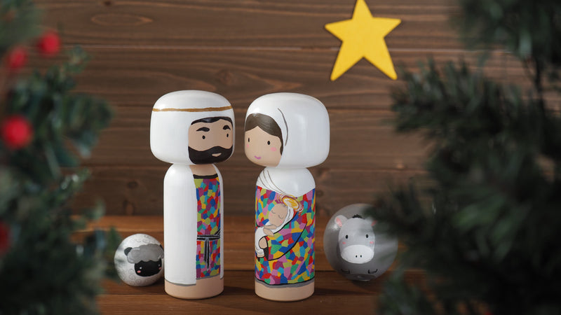 Nativity set to celebrate the birth of Jesus.  This nativity set include Baby Jesus with Mary, Joseph, a donkey, and a sheep.
