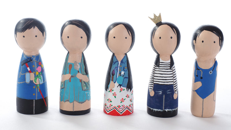 Give something unique and personalized.  Custom peg dolls of your family!  They are hand-painted that show the uniqueness of each individual in your family.  This will definitely touch the heart and bring smiles, may be even happy tears to your family.   These are great for parent's gifts, grandparent’s gifts, birthdays, anniversary gifts, couples’ gifts, or any other occasions.