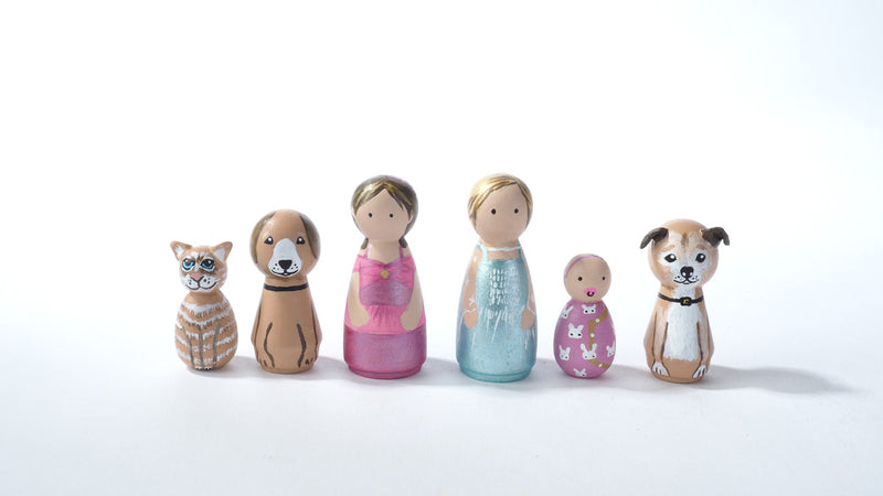 Give something unique and personalized.  Custom peg dolls of your family!  They are hand-painted that show the uniqueness of each individual in your family.  This will definitely touch the heart and bring smiles, may be even happy tears to your family.   These are great for parent's gifts, grandparent’s gifts, birthdays, anniversary gifts, couples’ gifts, or any other occasions.