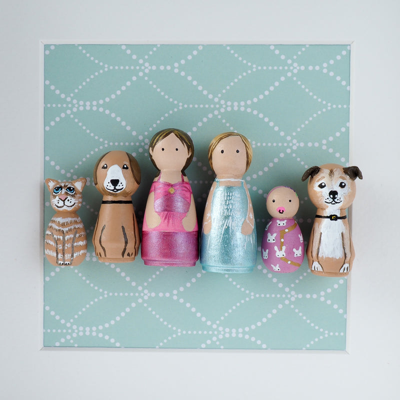 Give something unique and personalized.  Custom peg dolls of your family!  They are hand-painted that show the uniqueness of each individual in your family.  This will definitely touch the heart and bring smiles, may be even happy tears to your family.   These are great for parent's gifts, grandparent’s gifts, birthdays, anniversary gifts, couples’ gifts, or any other occasions.