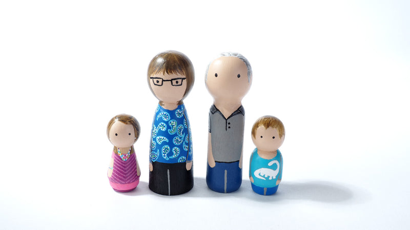 Give something unique and personalized.  Custom peg dolls of your family!  They are hand-painted that show the uniqueness of each individual in your family.  This will definitely touch the heart and bring smiles, may be even happy tears to your family.   These are great for parent's gifts, grandparent’s gifts, birthdays, anniversary gifts, couples’ gifts, or any other occasions.