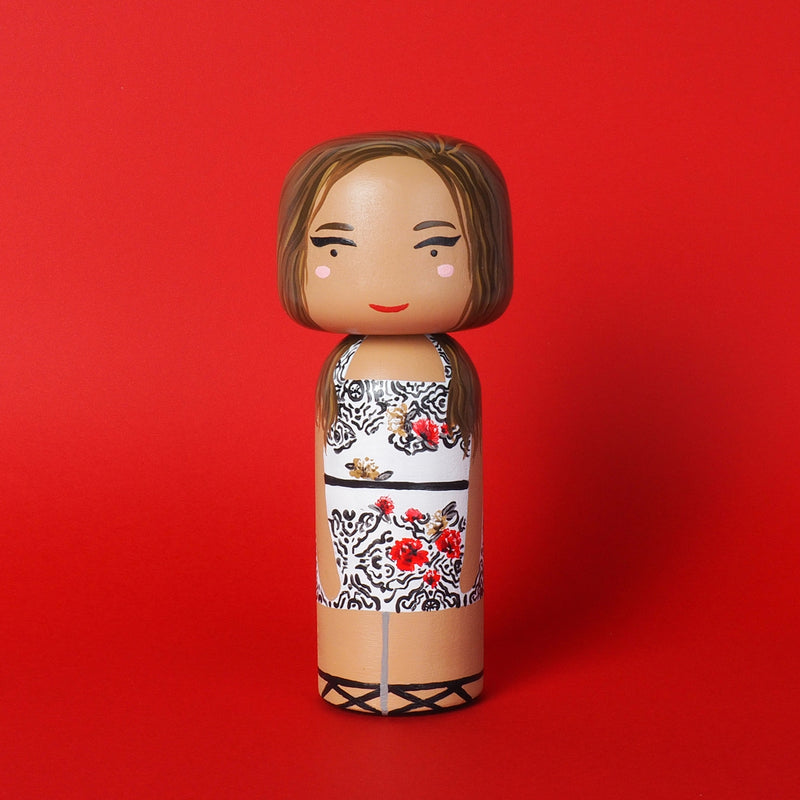 Modern Kokeshi custom family portrait peg doll 6" tall