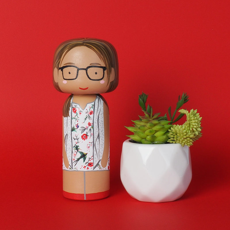 Modern Kokeshi custom family portrait peg doll 6" tall