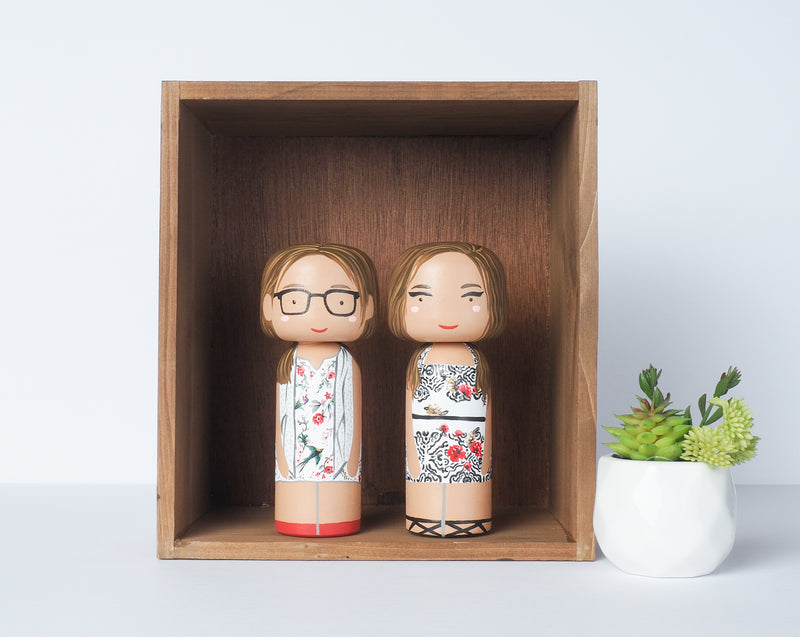 Modern Kokeshi custom family portrait peg doll 6" tall