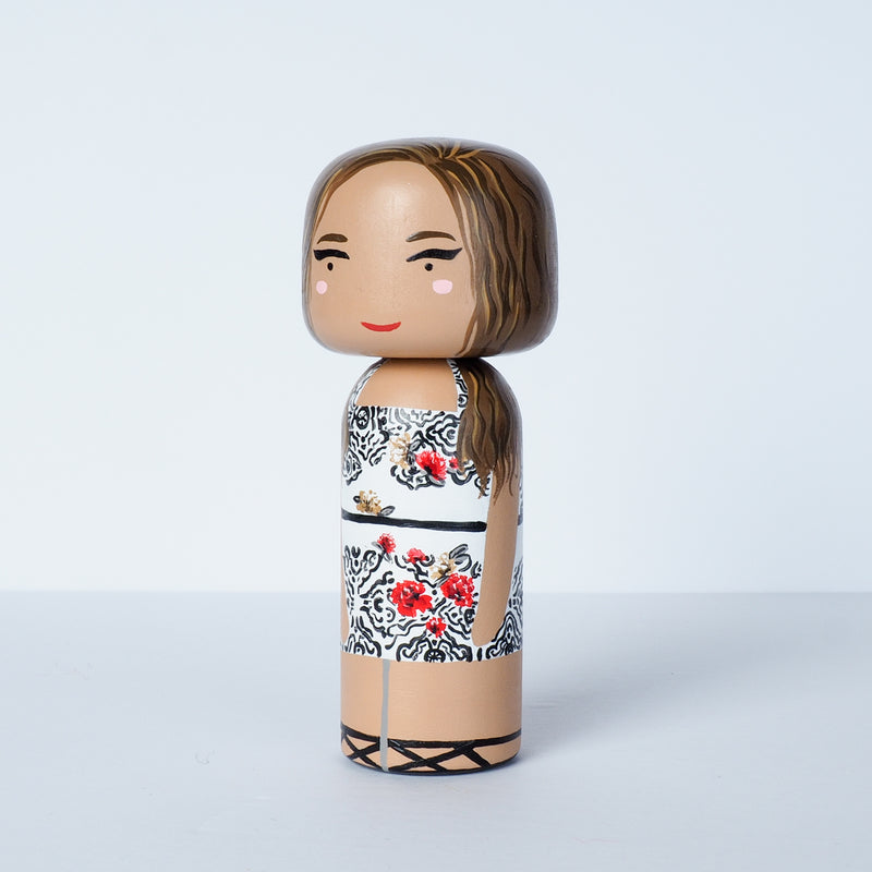 Modern Kokeshi custom family portrait peg doll 6" tall