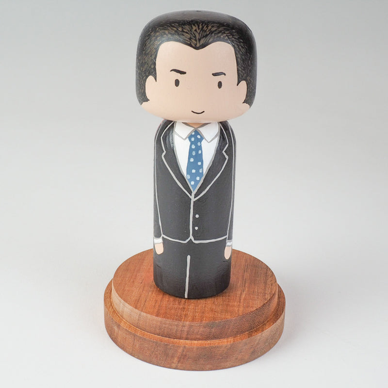 Custom Super Dad Kokeshi doll.   2 designs-in-1 doll.
