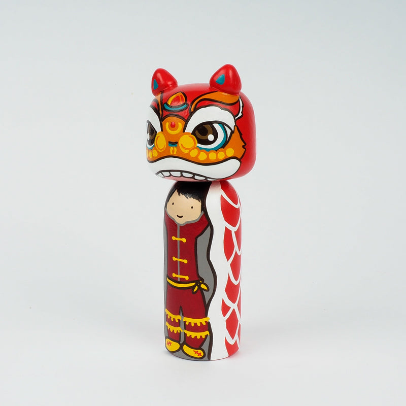 Lion Dance Kokeshi peg doll - Year of Dragon