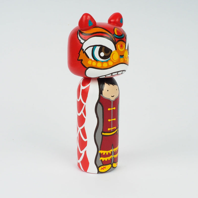 Lion Dance Kokeshi peg doll