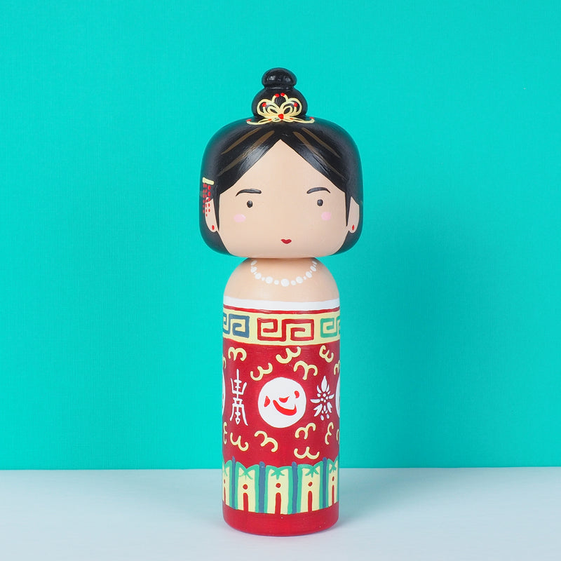 East Meets West Kokeshi - Asian Culture - Traditional Red Rice bowl