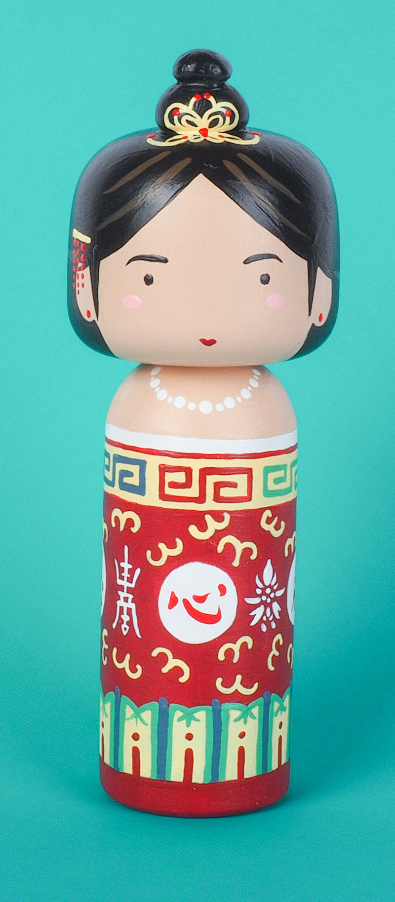 East Meets West Kokeshi - Asian Culture - Traditional Red Rice bowl