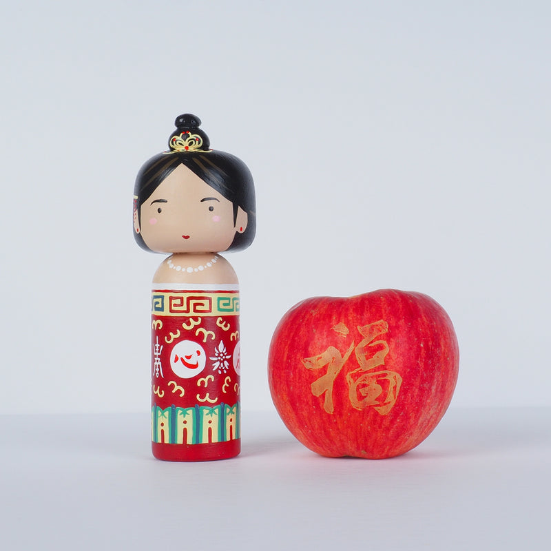 East Meets West Kokeshi - Asian Culture - Traditional Red Rice bowl